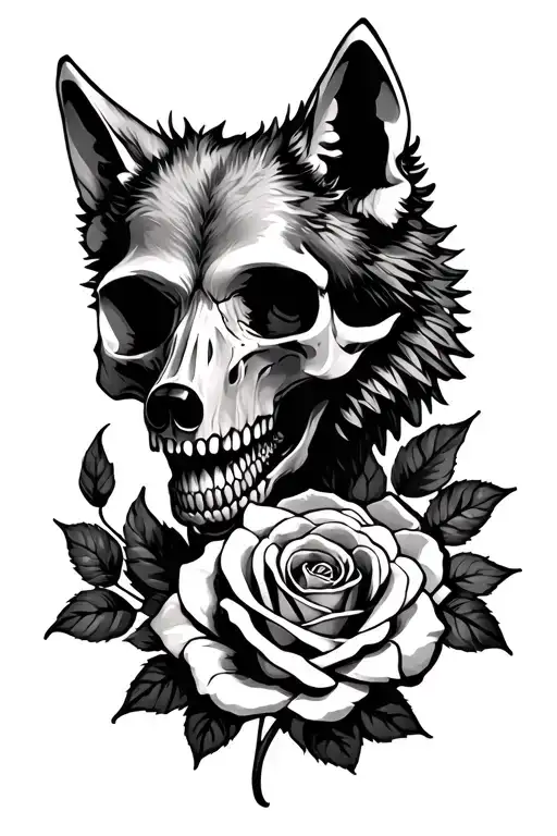 Wolf Skull And Rose
