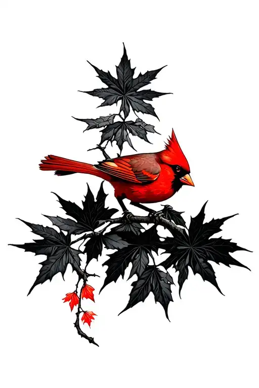 Japanese Maple Tree Brancheswith Cardinal On One Of The Branches