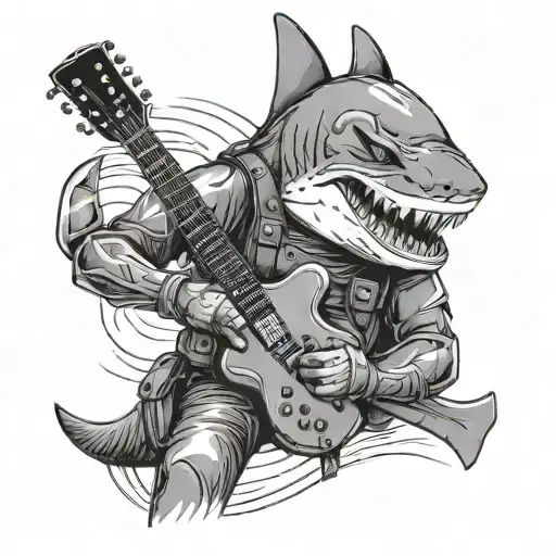 A Veteran Soldier With A Shark Helmet Holding A Guitar As A Weapon