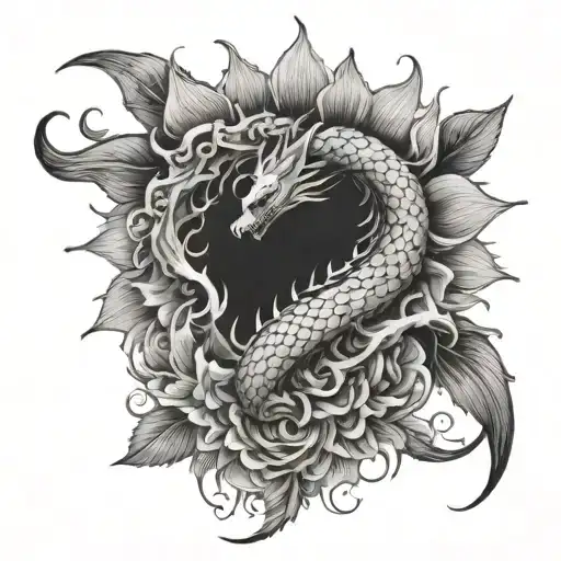 Sunflower In The Center Or Curled Dragon Wrapped
