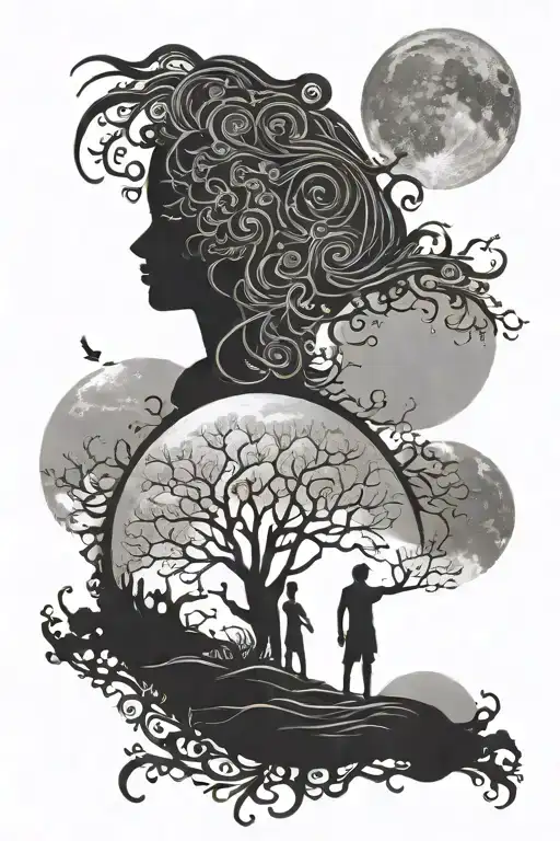 Silhouettes With Moon In Background