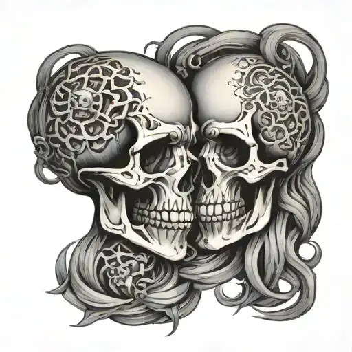 Gemini Skulls Facing Each Other One Good And Other Evil
