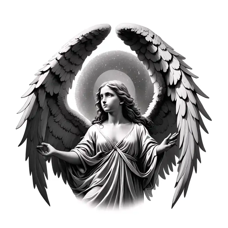 Angel Flying Upwards Spreading Wings