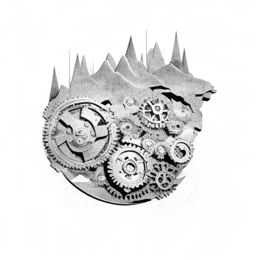 Mountains Made Up Of Car Parts And Gears