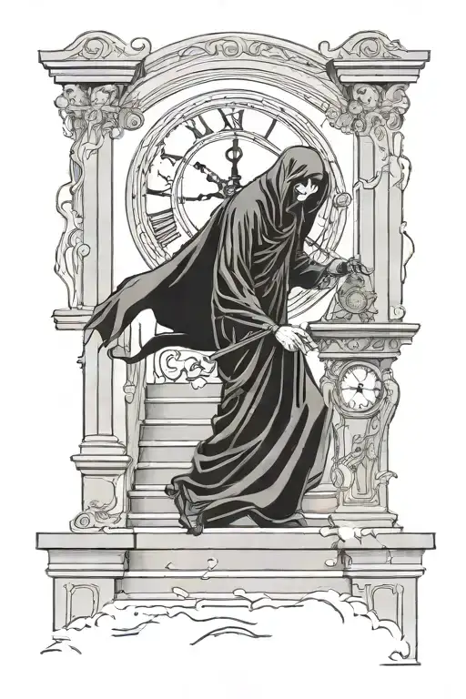 Stairs Leading To Heaven Gates With Grim Reaper Holding A Clock Behind