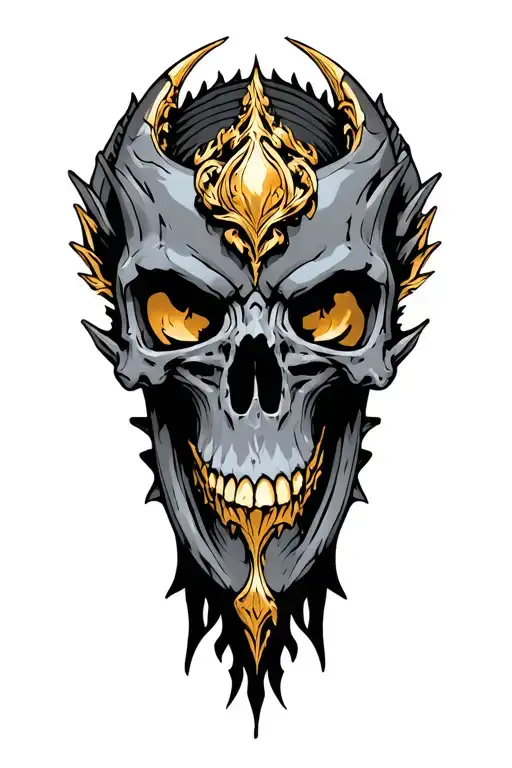 Dragen With Gold And Skulls Surrounded