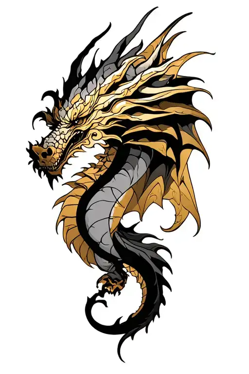 Dragon With Gold And Skulls Surrounded