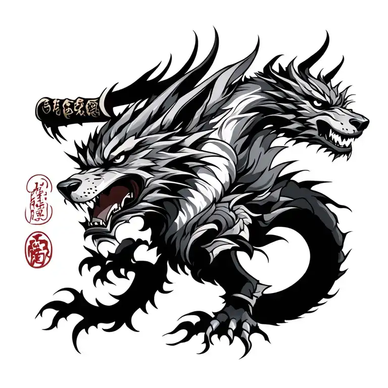 Samurai Warrior Wolf Dragon
