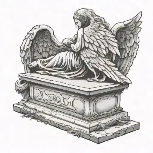 Grave Stone Angel Laying Over Two Grave Stones