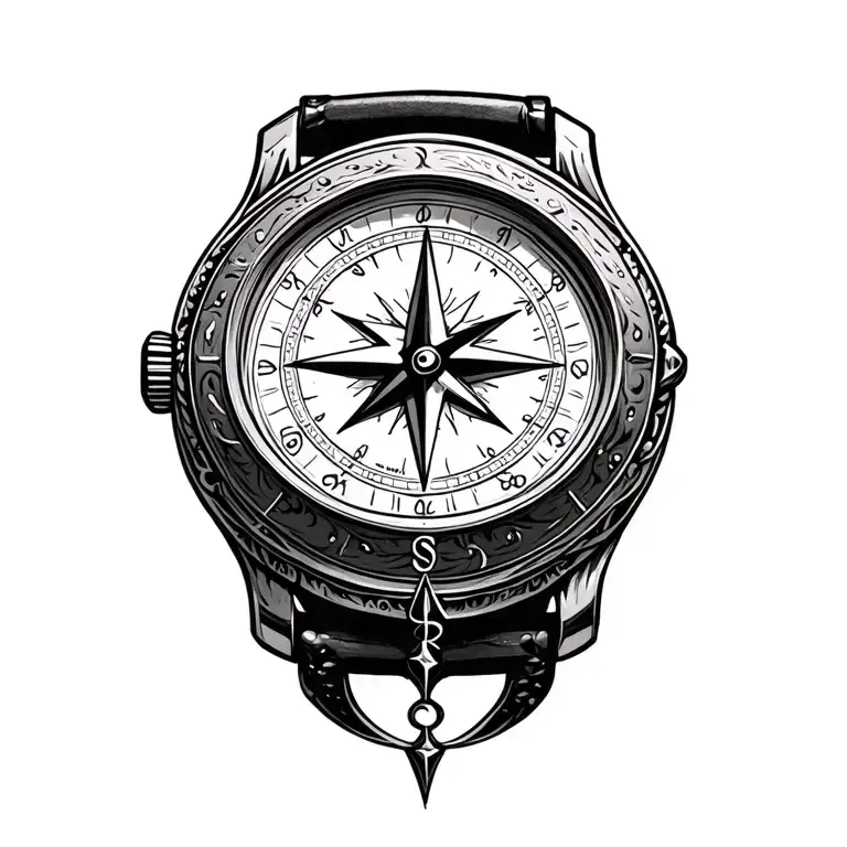 Compass And Watch Combined - Minimalism Design Inspired