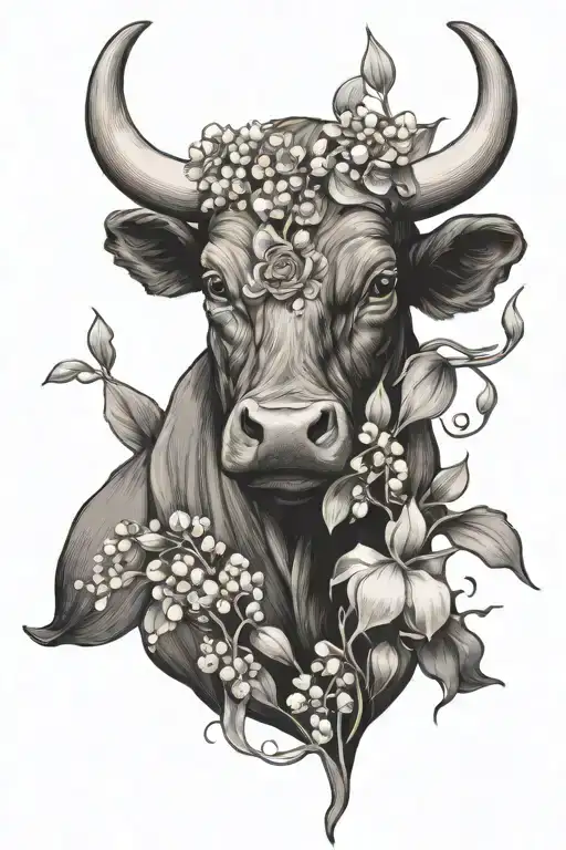 Bull Head With Lily Of The Valley Flower Growing