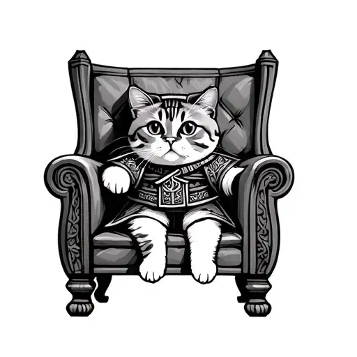 Scottish Fold Cat As A Samurai Sitting In A Chair In A Gothic Castle