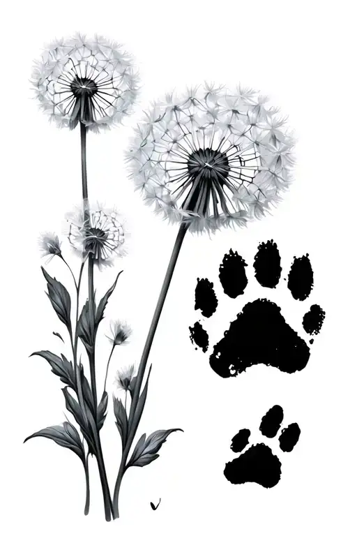 Dandelion Next To A Paw Print
