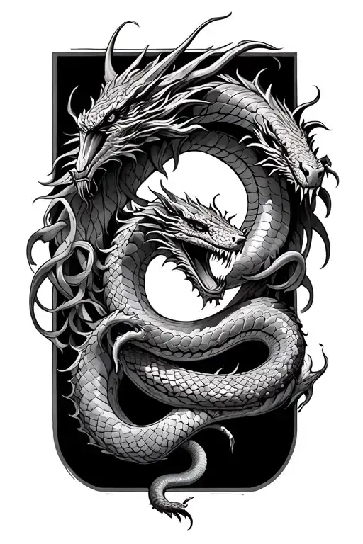 Snakes And Dragons Fighting Tangled