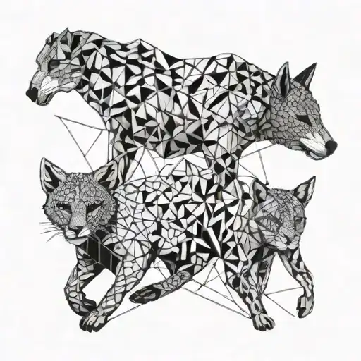 A Geometric Design Of Interconnected Animals Representing Different Family Members