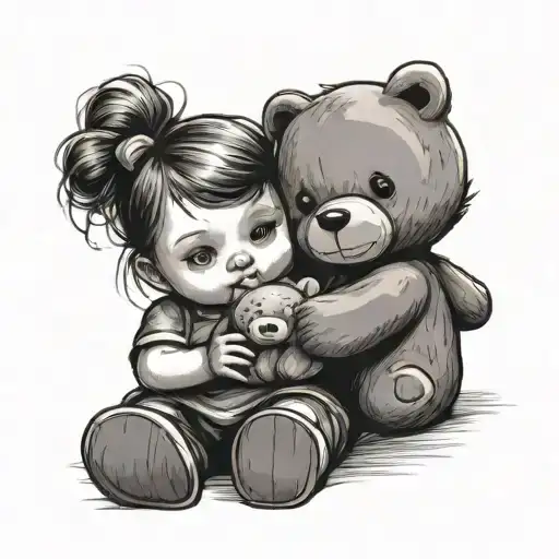 A Little Girl And Her Teddy Bear