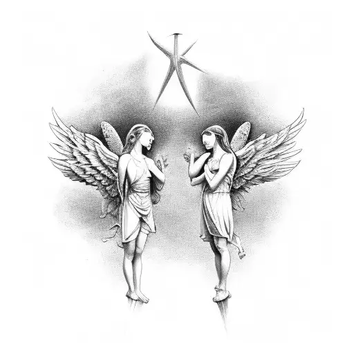 Angel Y Demonio Luchando Por Subir Al Cielo Volando