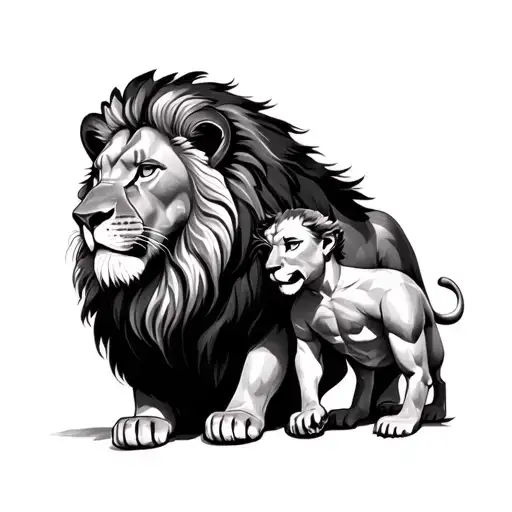 Lion Mother With Son Showing Her Strength