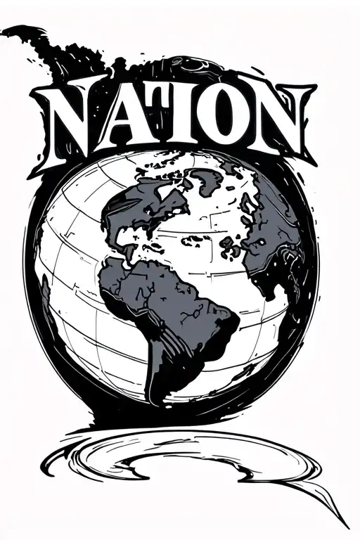 Wording Tattoo That Says Nation With The Globe Of Earth As The O