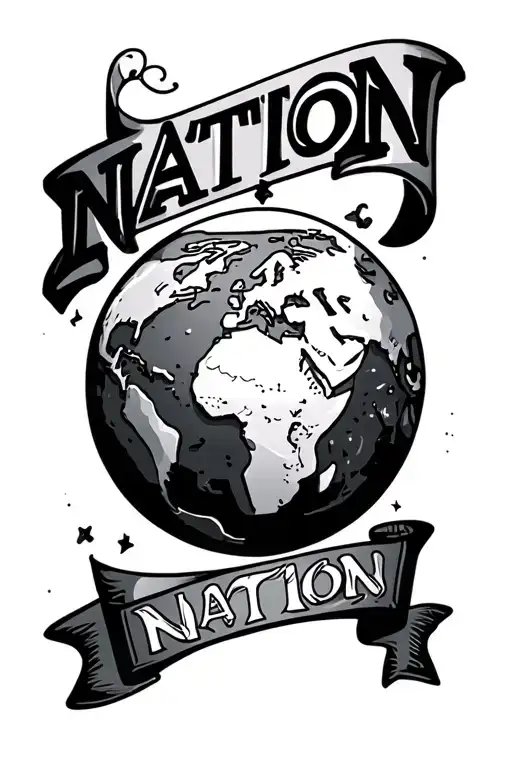 Wording Tattoo That Says Nation With The Globe Of Earth As The O