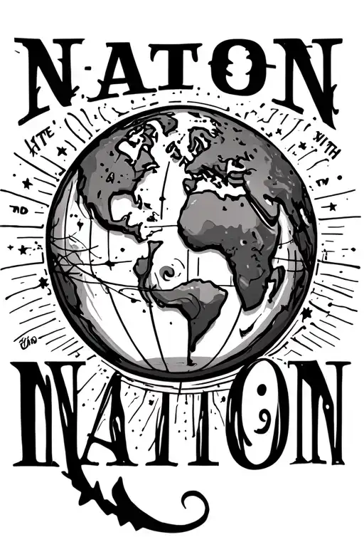 Wording Tattoo That Says Nation With The Globe Of Earth As The O