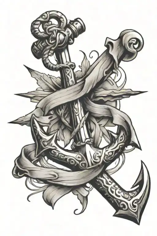 Anchor And Cancer Ribbon Wrapped