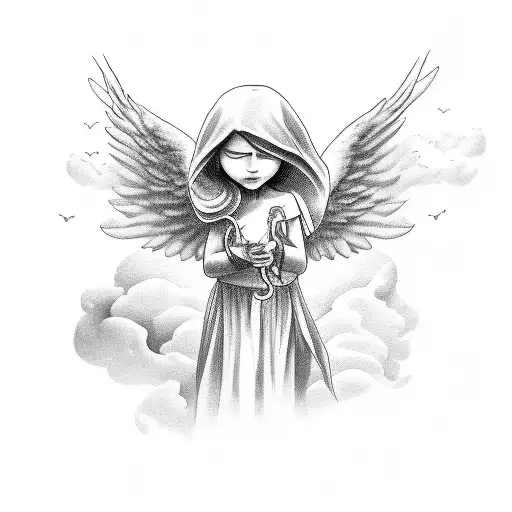 Female Angel In Clouds