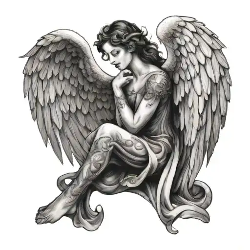 Angel With Wings In Fantasy Style