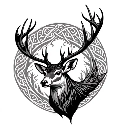 Celtic Deer Head With Trees