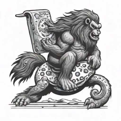 Sasquatch Riding Blue My Little Pony Eating Pizza