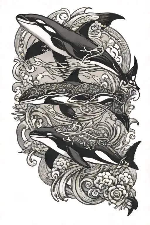 Ocean Scene With Orca And Turtle Swimming