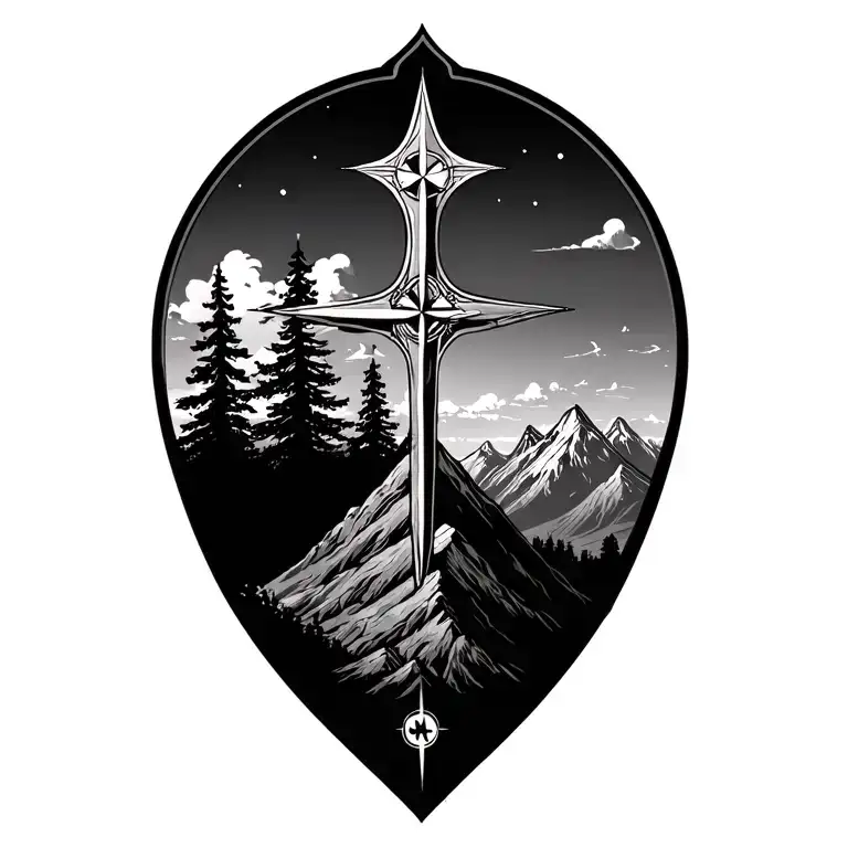 Cross Trees Mountains Compass