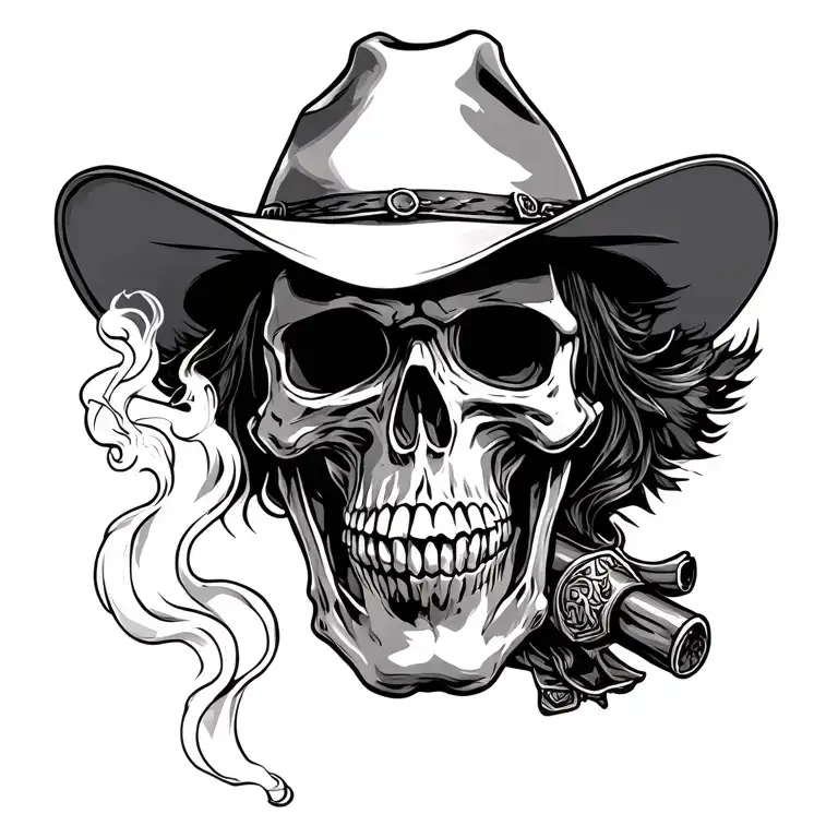 Skeleton Cowboy Head Smoking Realistc Black