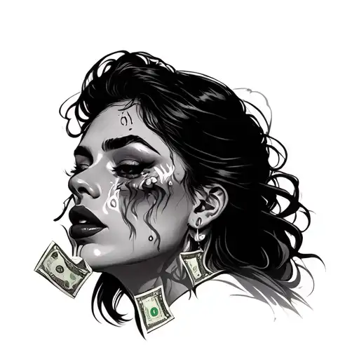 Women Whipping Her Tears With Money