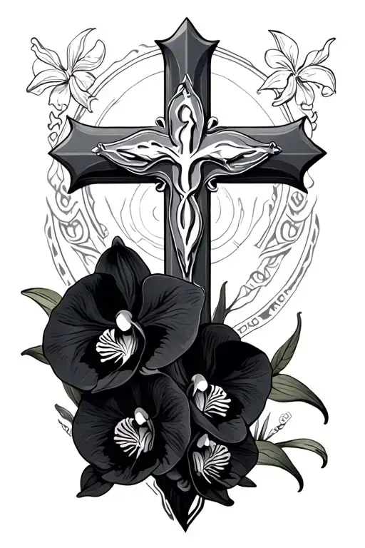 Nautic Letter With Black Orchids And The Cross Of God