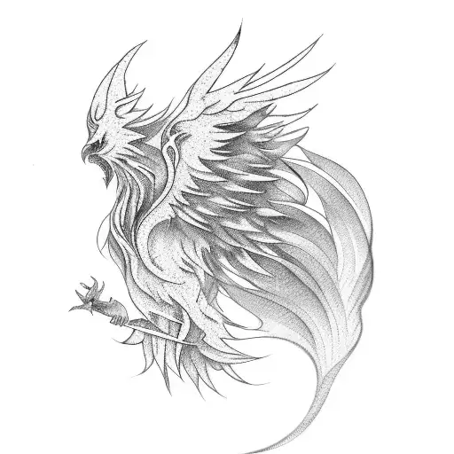 A Phoenix Rising From Ashes With Delicate Linework