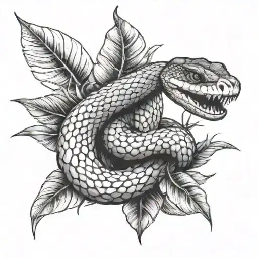Snake With Jungle Leaves