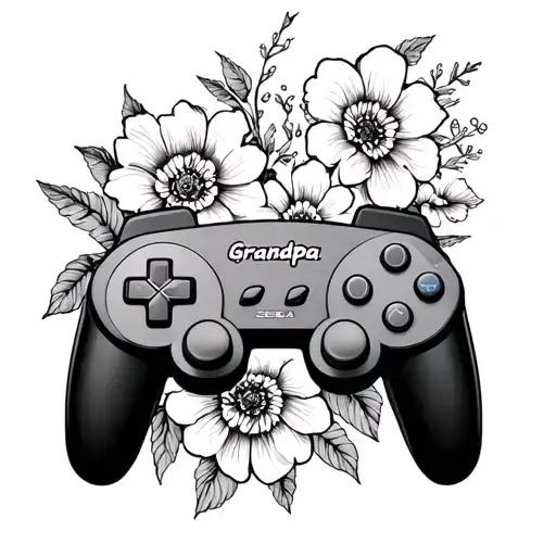 Sega Genesis Controller With The Word Grandpa On The Controller With Flowers Around It