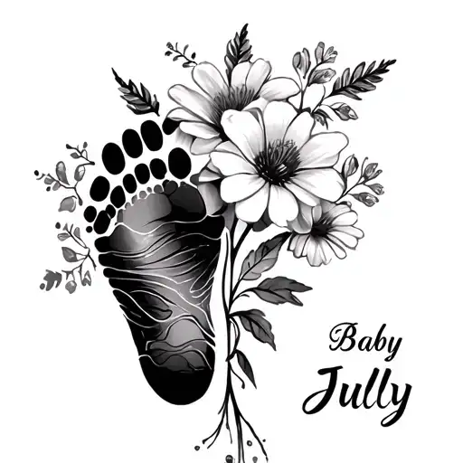July Birth Flowers With Baby Name And Footprints