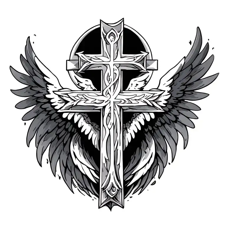 Cross With An Angel Protection Symbol