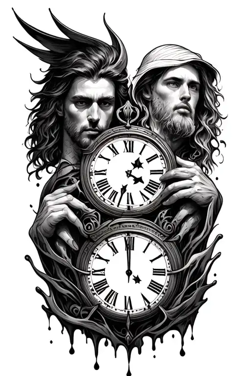 Brothers Keeper Tattoo With Clock Melting