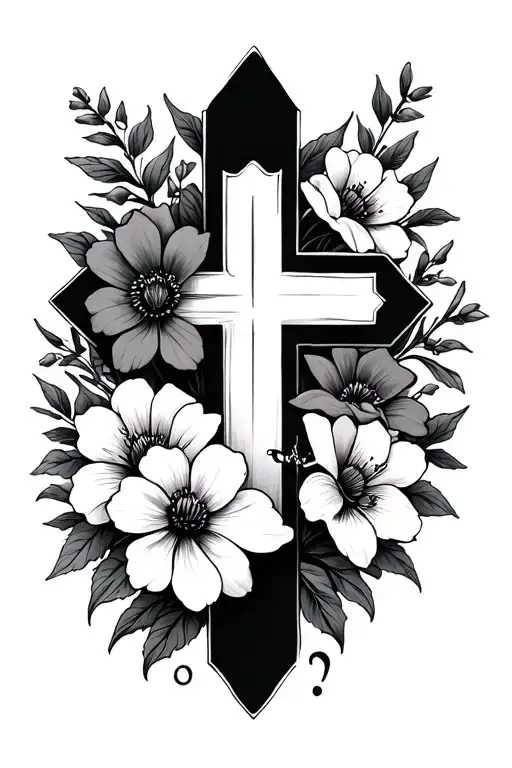 Cross With Flowers Surrounding With A Semicolon