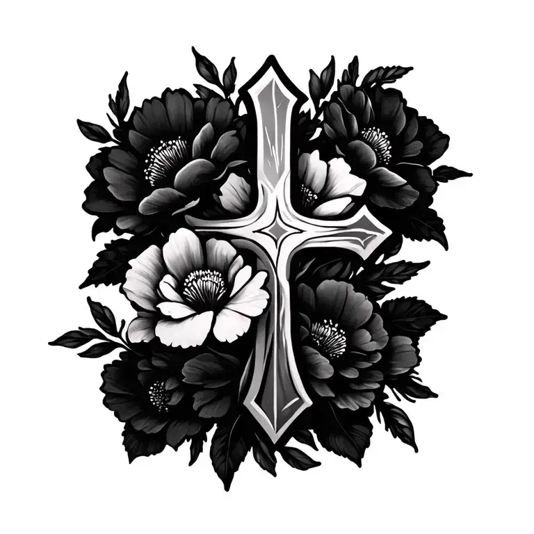 Cross With Flowers Surrounding