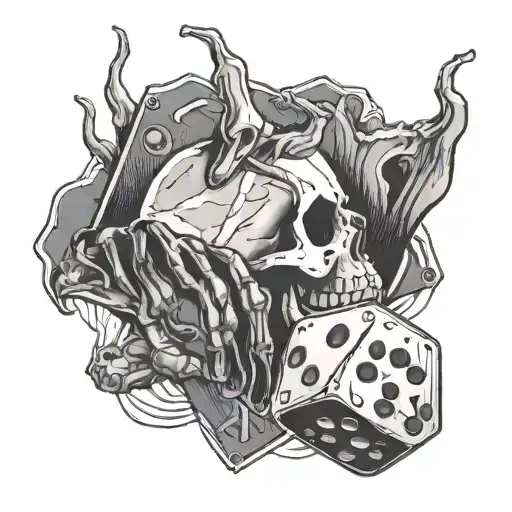 Skeleton Hand Holding A Pair Of Dice Showing They Landed On One