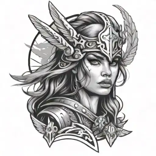 Modern Valkyrie Warrior Woman Face Surrounded