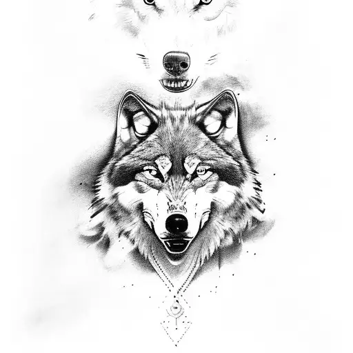 Wolf And Raven With Skull Black