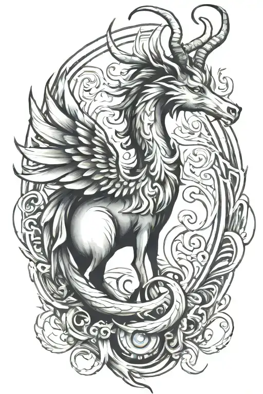 Capricorn Sign And Phoenix Bird