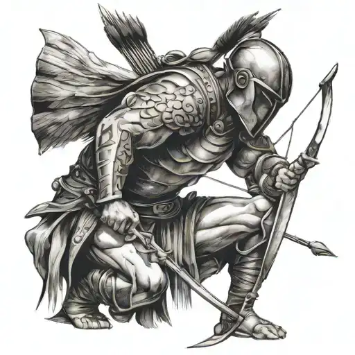 Warrior On Knees While Shooting Arrows Up