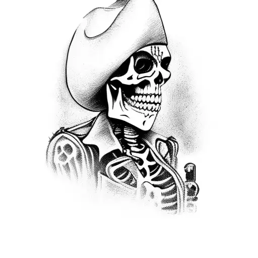 Cowboy Skeleton In A Vest With Revolver