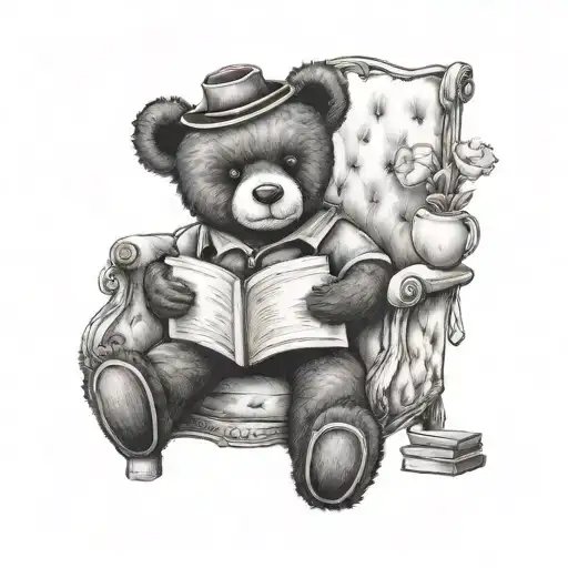 Teddy On Armchair With Book And Teacup